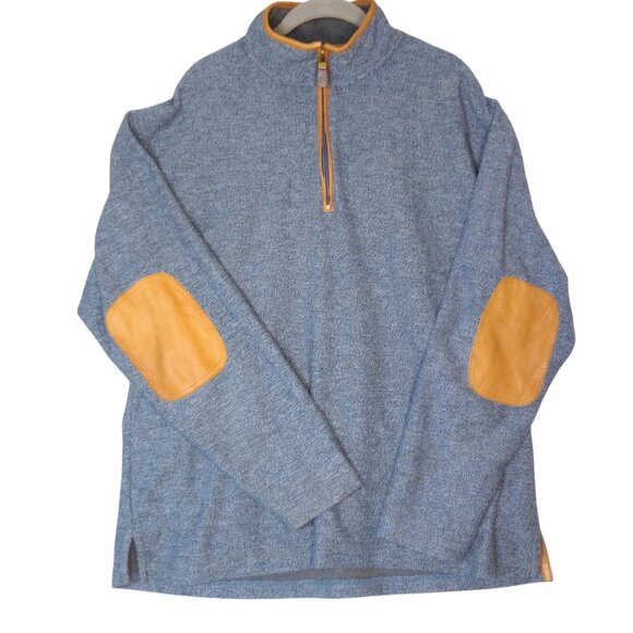 Orvis Mens Blue Quarter-Zip Pullover Sweater With Leather Elbow Patches L - Picture 1 of 5